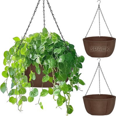 Hanging Planters for Outdoor Plants, 3 Pack 10 Inch Hanging Baskets for