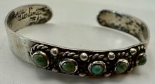 Vintage Sterling Silver Turquoise Childs Baby Cuff Bracelet Zuni Petit Point