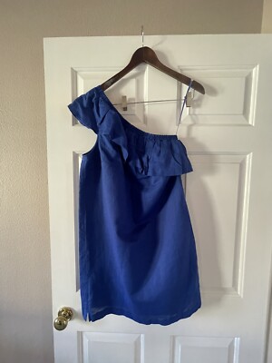 J. Crew Women's Blue Linen Dress Small One Shoulder Ruffle Short Size 2 |  eBay