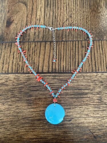 turquoise and red coral necklace sterling
