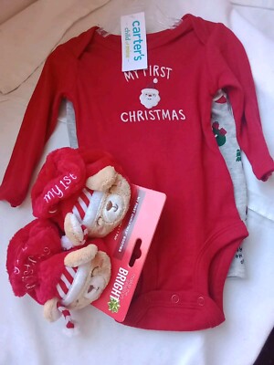 Carter s Child of Mine  My First Christmas  Size 0-3Mo Boy Girl Pants Shoes Suit