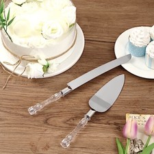 SILVER CLEAR Knife and Server Crystal Handles Cake Serving Set Wedding Supplies