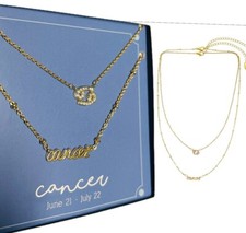 Cancer Sign Necklace Set 2 Piece Gold Tone Rhinestone Zodiac 16 18 NWT Sparkly