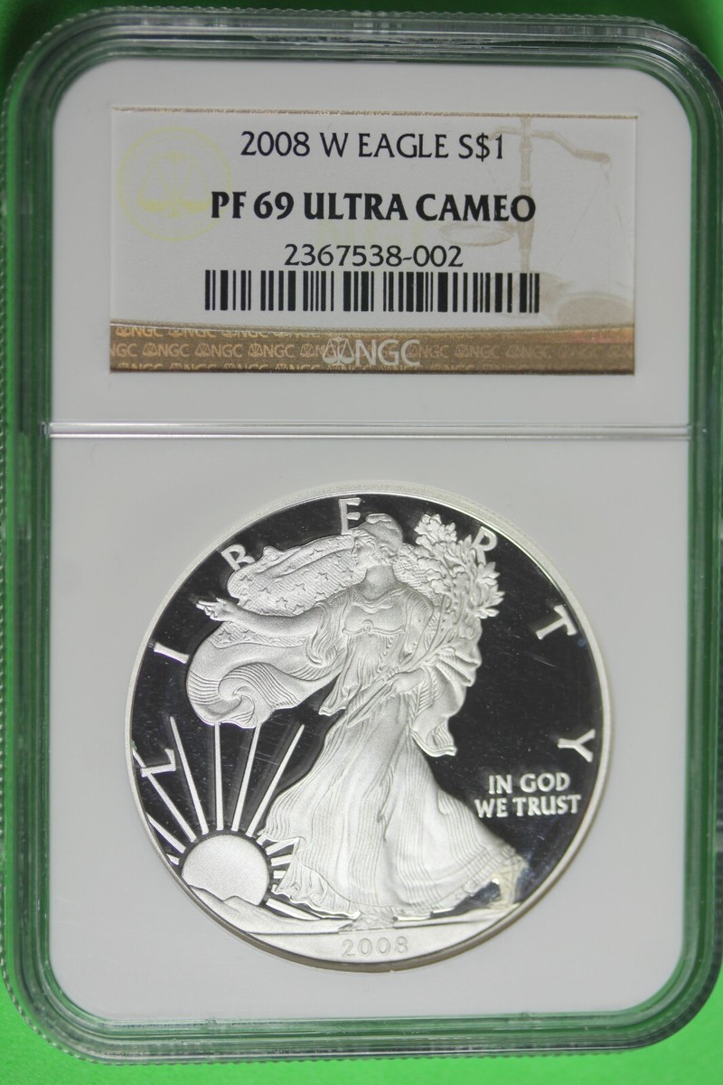 2008 W S$1 PF69 ULTRA CAMEO NGC AMERICAN SILVER EAGLE