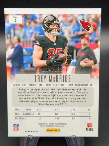 Trey McBride 2024 Panini Prizm Deca Red #134/199 - Picture 2 of 2