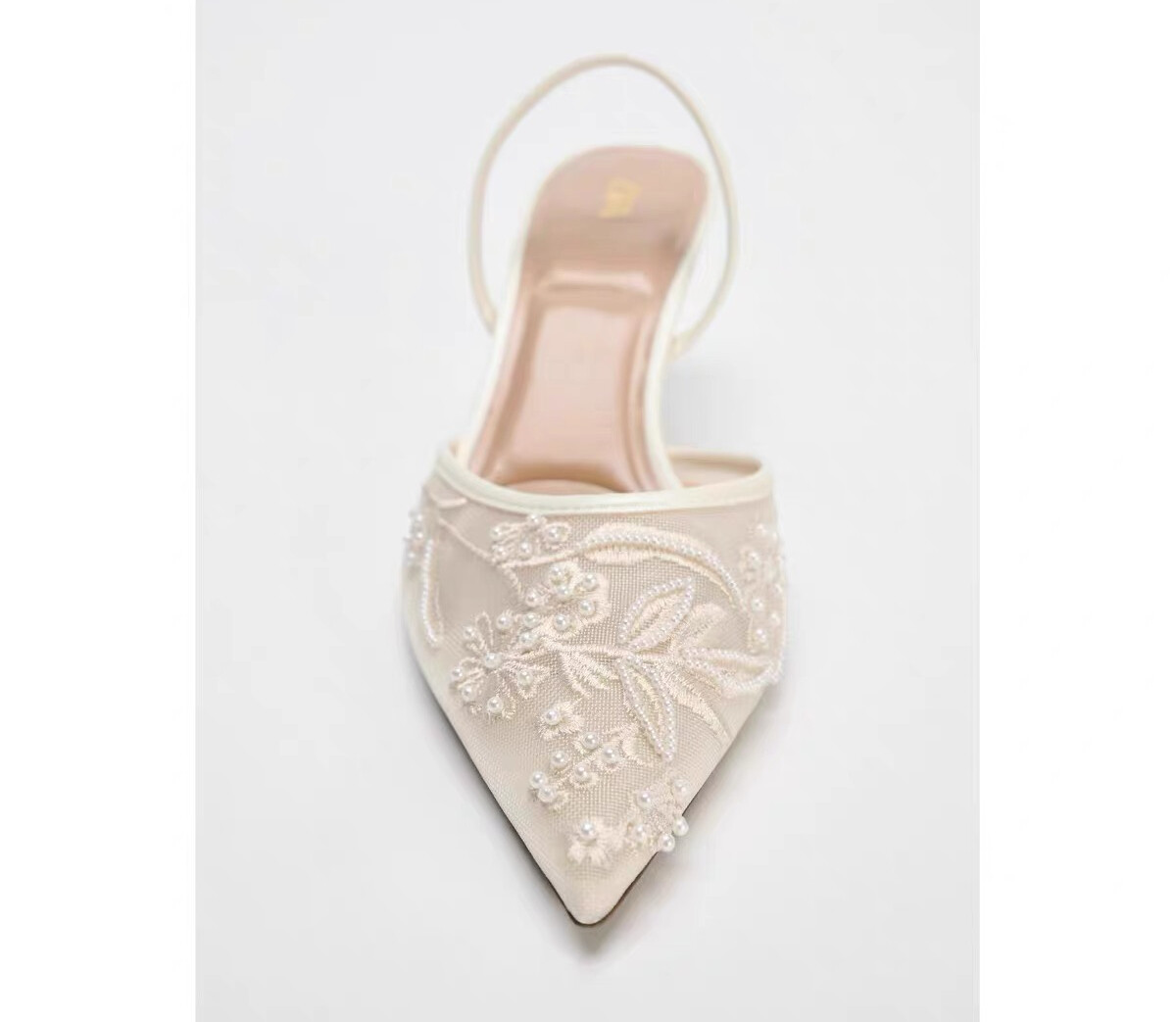 ZARA 2025 Women Shoes White Embroidered Mesh Stiletto Slick