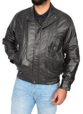 Gentlemens Bomber Soft Black Leather Jacket Classic Blouson Comfort Fit Coat NEW