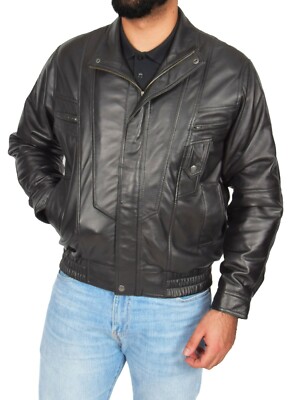 Herren Bomber weiche schwarze Lederjacke klassischer Blouson Comfort Fit Mantel NEU