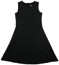 Loft Dress Women (4P) Sleeveless A Line Back Zip Stretch Knit Black Gray Striped