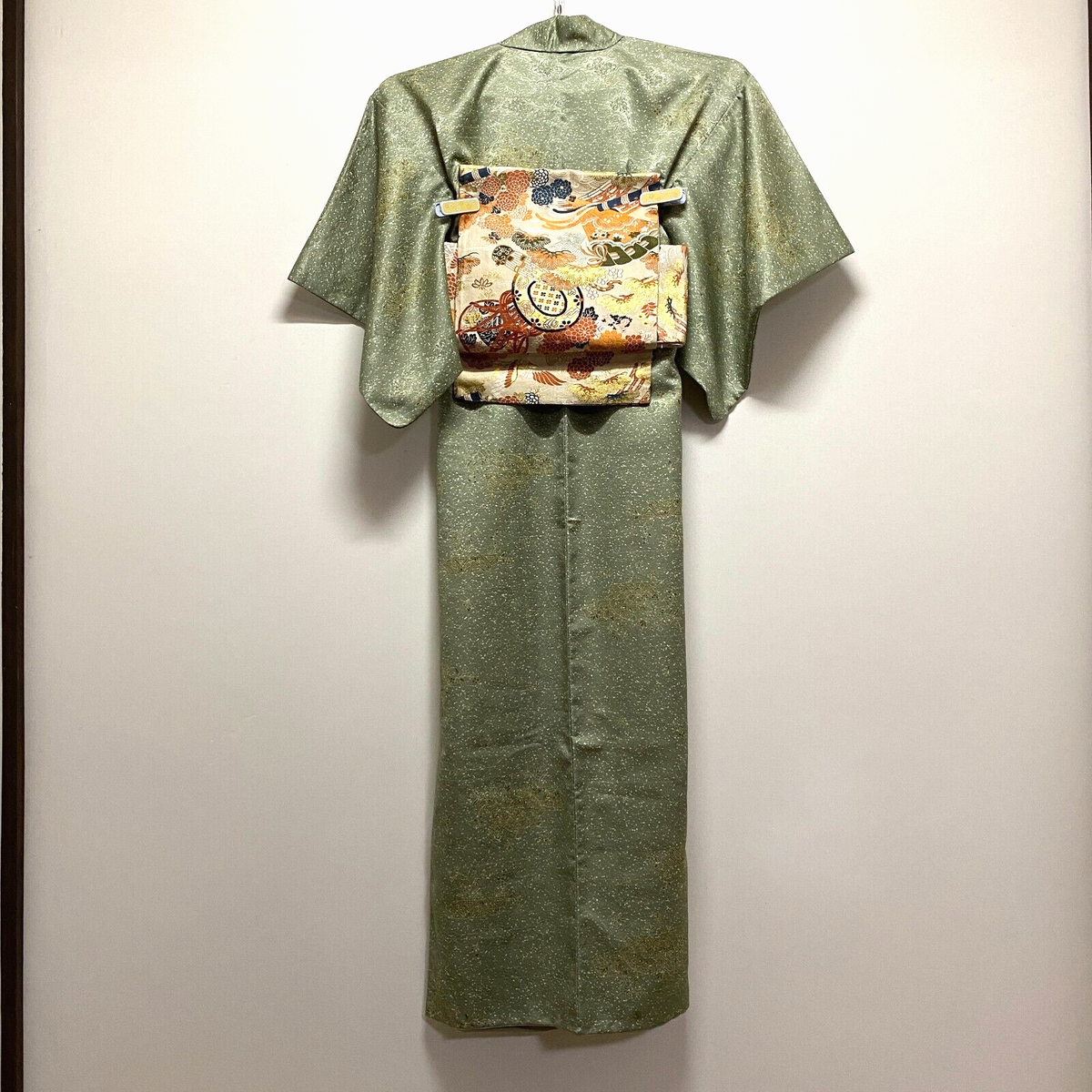 Vintage Obi Hand Woven Sash Gold Brocaded Satin Damask  display picture 1