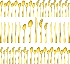 60Piece Gold Silverware Set Stainless Steel Flatware Set for 12 Kitchen Ut