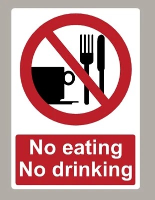 STICKEROLOGY NO EATING NO DRINKING STICKER SIGN CHOOSE SIZE STANDARD OR GLASS STICKER