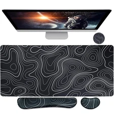 Mouse Pad with Wrist Support Desk Mat Set Large Keyboard Pad Topography