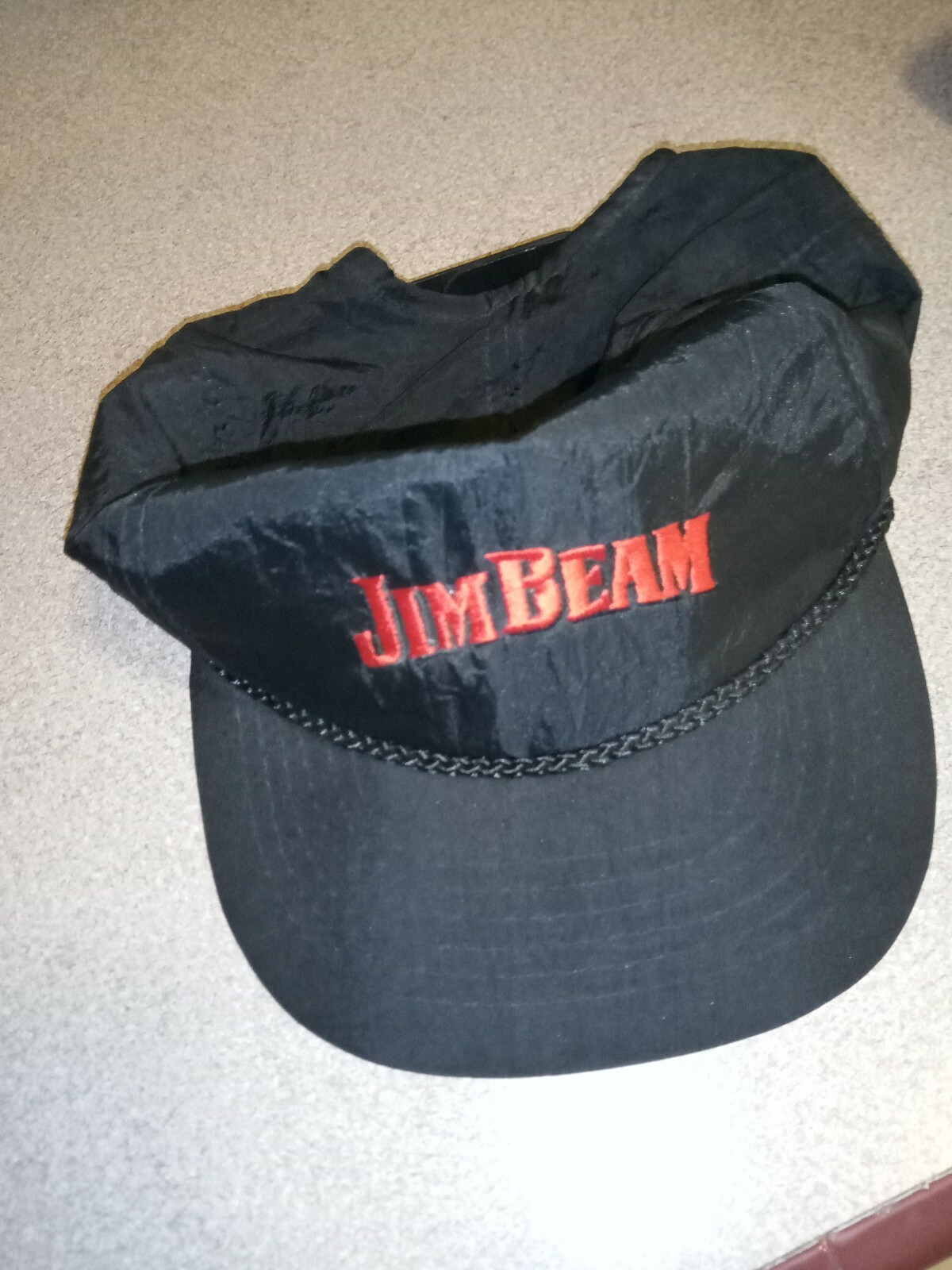Vintage Jim Beam Rope Snapback Hat Black And Red Grea… Gem