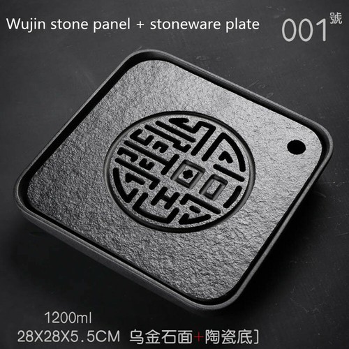 Gongfu Tea Tray Ujin Stone+Black Stoneware Ceramic Tea Tray Table Water Storage - Picture 7 of 12