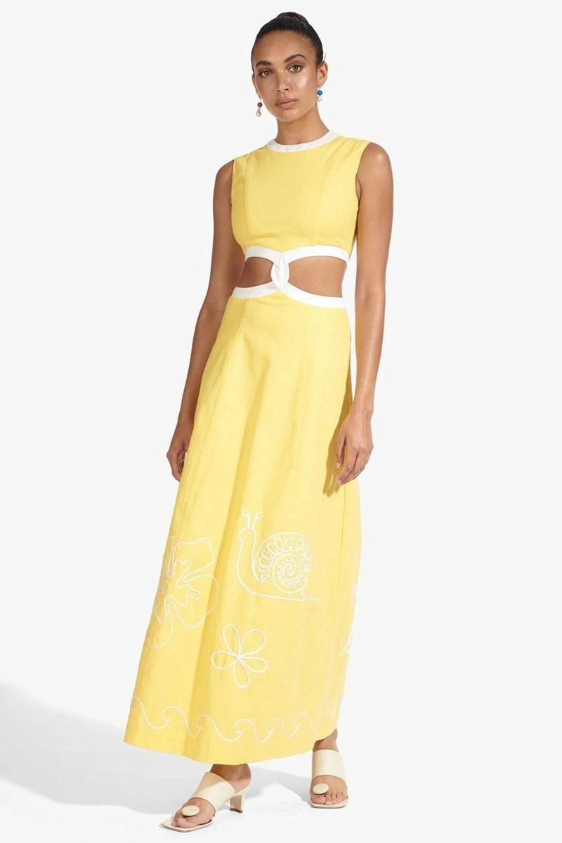 staud brown and yellow dress Staud Bellamy Dress
