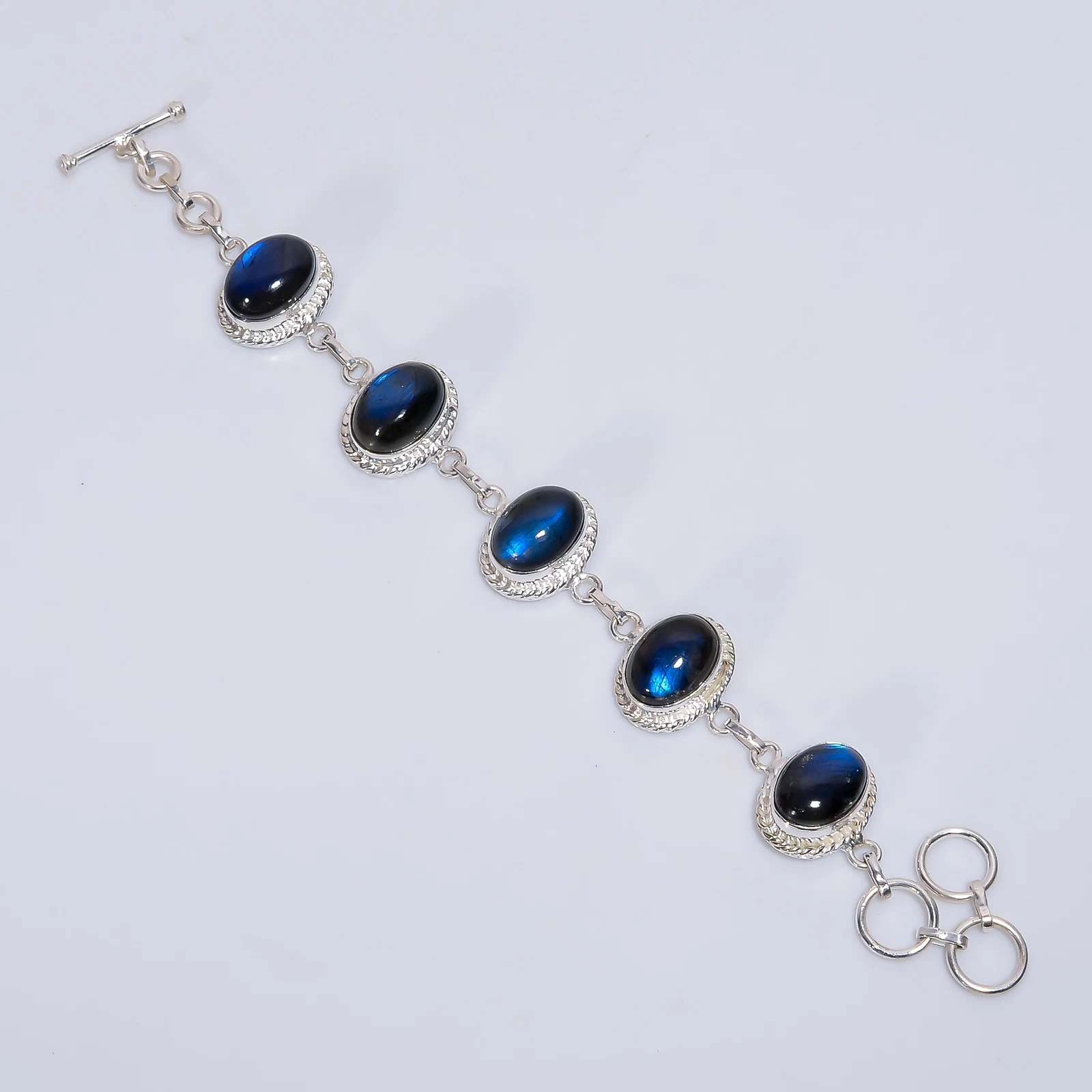 VALENTINO Bracciale Labradorite Vintage Fatto a Mano Argento Sterling 925 6 7" J976