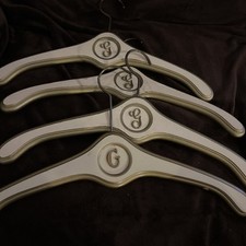 Vintage Lot Of 4 Hollywood Regency MCM Wooden Clothes Hangers Monogrammed G