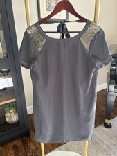Madewell Silk Dress Gray Metallic Sequin Shoulder Tunic Shift Coquette L