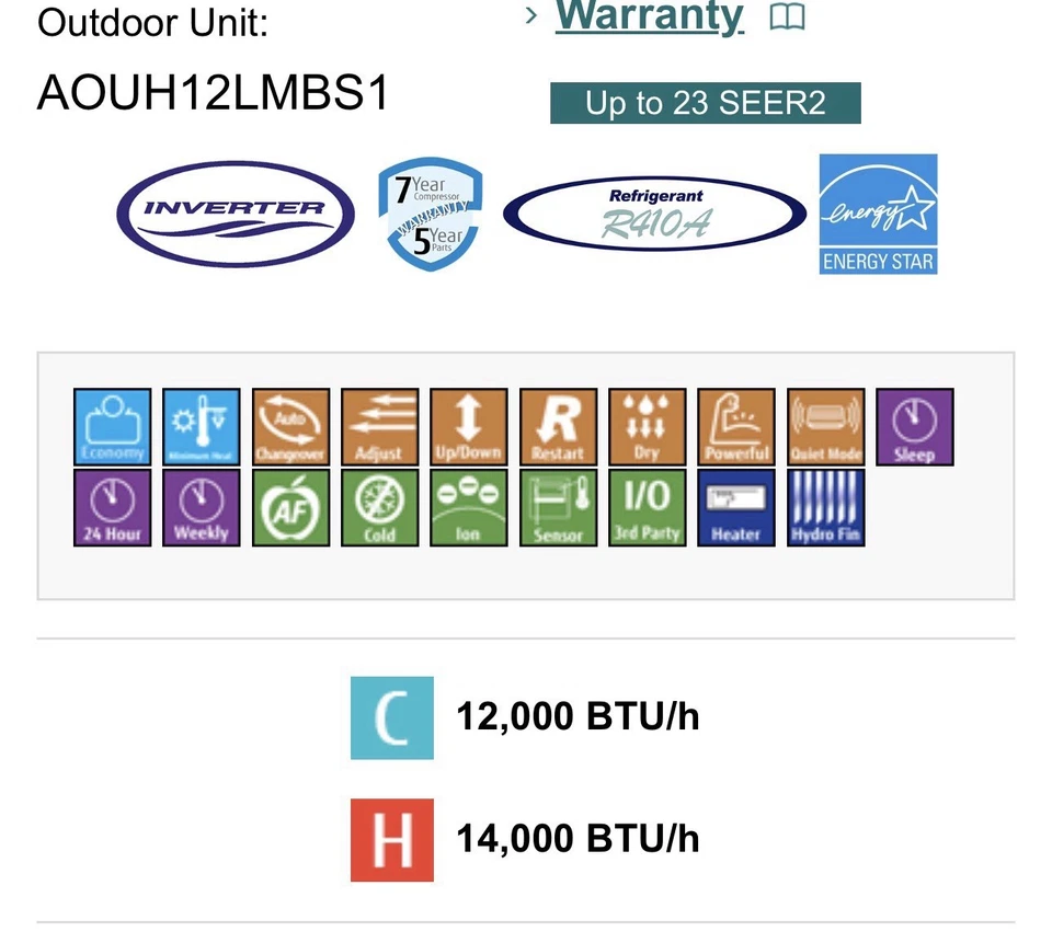 Bomba de calor externa Fujitsu Airstage 12K BTU montagem na parede condensador. Novo em folha! - Imagem 4 de 4
