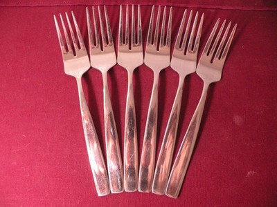 Set Of 6 Salad Forks Yamazaki Belgrove Glossy Stainless Steel Flatware 7 1/4''