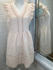 LOFT Women's Size 6  Pink Floral Eyelet Ruffle Sleeve V-Neck Cotton Dress