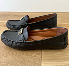 Coach Black Leather Slip-On Loafer Flats Logo Accent Women  s US 8.5B