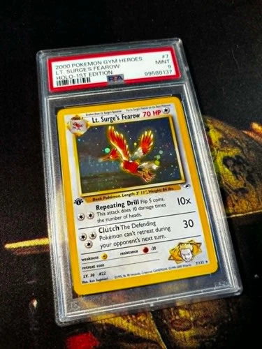 Lt. Surge's Fearow Holo first edition 2000 Pokemon Gyme Heroes #7 PSA 9 TCG