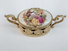 Antico Portagioie In Porcellana E Metallo Oro