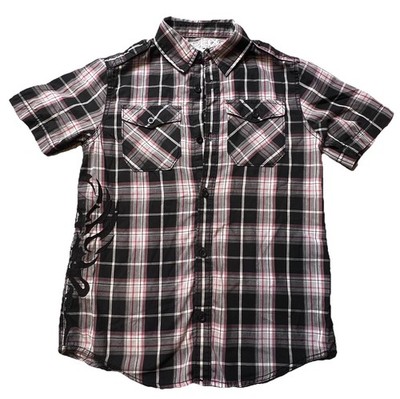 Helix Plaid Button Up Short Sleeve Shirt Gray And Black Little Boys Size Medium 