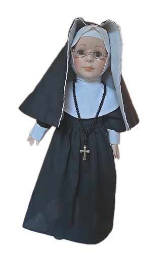 Vintage Porcelain Nun Doll w/ Glasses & Rosary 16” Religious Catholic
