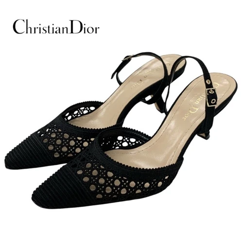 Escarpins Dior Christian tissu chaussures noir maille mule sandales occasion TIEE 0