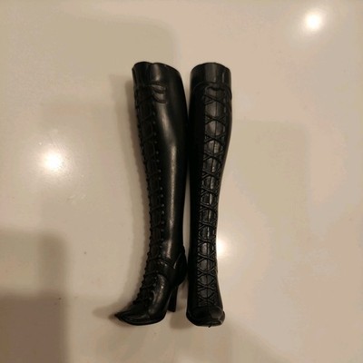 Vintage *Barbie* Shoes ~Black Knee-high Lace-up Boots~ Fashion Avenue, 90s China