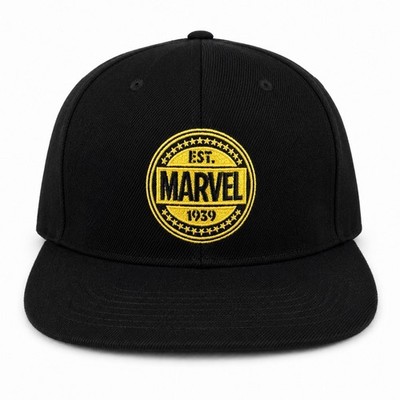 Marvel Men Black Gold Snapback Hat Flat Brim Adjustable 2019 Logo Cap 80 Years