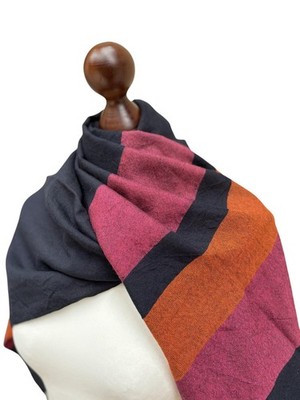 Marineblauer Schal aus Merinowolle, Wickeltuch in Pink-Orange-Dunkelblau