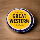 VINTAGE 1954 POST CEREAL PREMIUM TIN RAILROAD SIGN 3" Train Chicago Great Wester