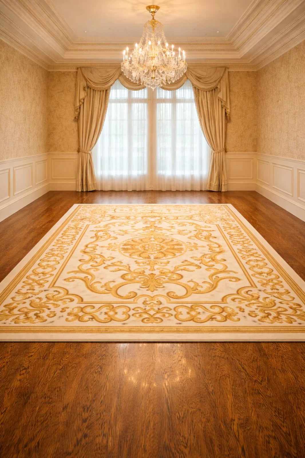 Luxury Traditional Hand Tufted Wool Rug, Elegant Gold Floral Designer Area Rugs