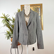 LOFT Women's Blazer Size 12 Gray Wool Blend Two Button Career Jacket Pockets