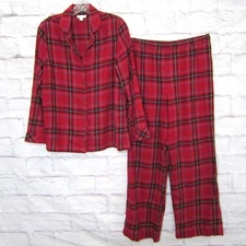 J.Jill Sleep size S Tartan Flannel Pajama Set True Red Multi Notch Collar Top