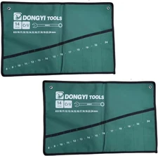 2 Pack Wrench Roll up Pouch Wrench Set Roll Organizer 14 Pocket Slot Canvas Tool