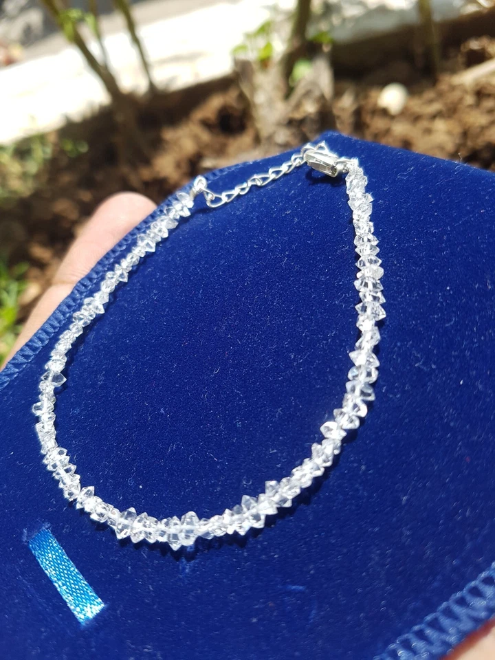 Collana Herkimer Diamante Quarzo Gemma Argento Sterling 925 + Bracciale Gioielli - Immagine 3 di 4