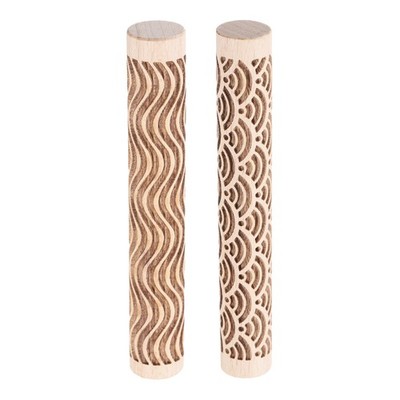 2x Holz-Tonroller 4'' Wasserwelle f.Töpferwerkzeug DIY Backteig Knete