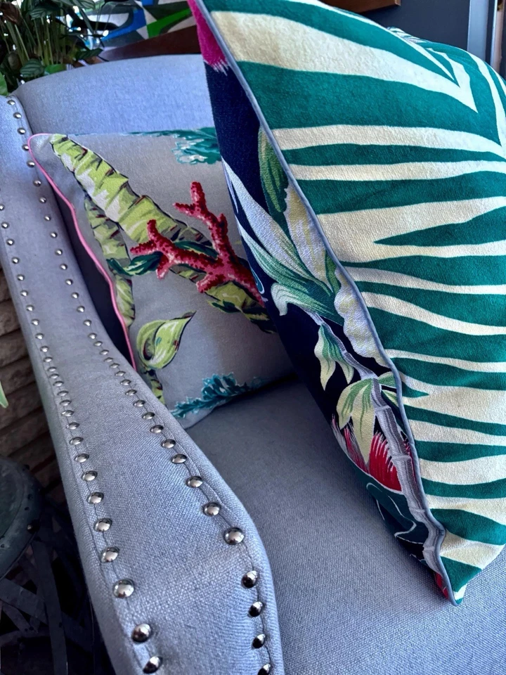 Funda de almohada vintage Glammy Panther & Palms Swank Art Deco Miami Beach corteza Foto 4 de 4