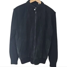 Vintage Gino Paoli Leather Bomber Jacket Sz XL Knit Sleeves Black Moto Luxe