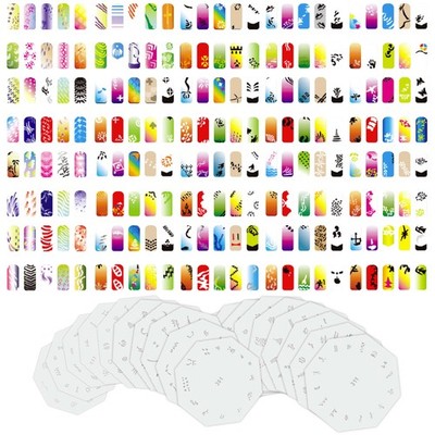 Set 16 260 Airbrush Nail Art STENCIL DESIGNS 20 Circle Template Sheets Kit Paint