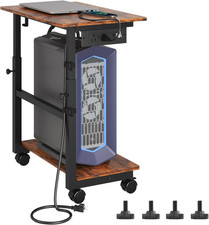 2-Tier Computer Tower Stand with Power Outlet, Height Adjustable PC Tower Stand