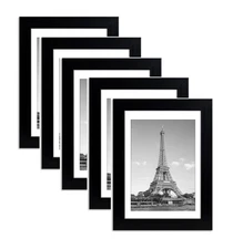 upsimples 5x7 Picture Frame, 4x6 with Mat, 5 Pack, Matte Black