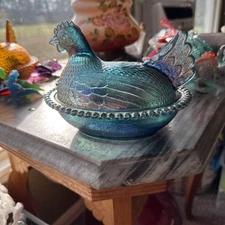 Indiana Glass Carnival Blue Iridescent 7" Vintage