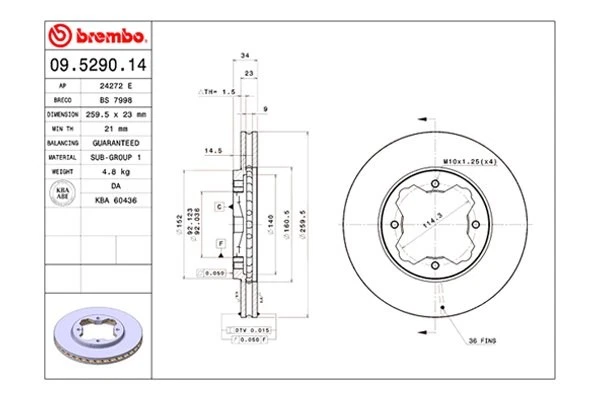 For Honda Accord 90-97 Brembo Replacement Plain Vented Front Brake Rotor Foto 2 de 4