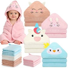 14 PCS Baby Towel Washcloth Set 4 Hooded Bath Towels 32x32 Inch 10 Cloths